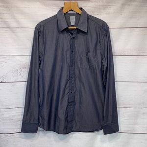 Men's gray pinstripe fitted GAP button up dress shirt Large 16-16 1/2